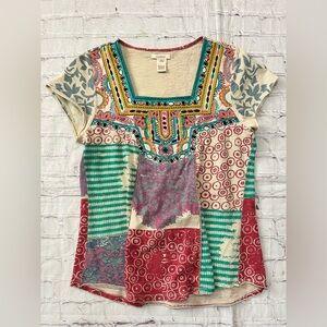 Sundance Women’s Boho Embroidered Short Sleeve Top Size XS Cotton Hippie
